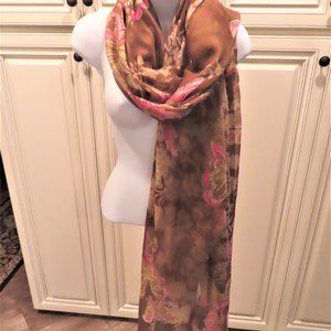 New  Scarf, Cover up, Shawl, 78" x 44" brown with hot pink beige, taupe